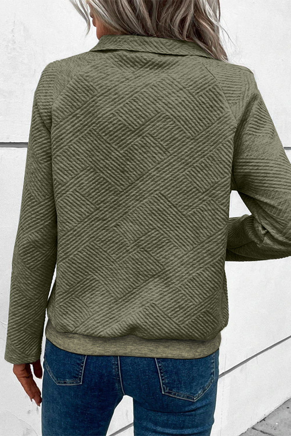 Textured Knit Buttoned Kangaroo Pocket Sweatshirt