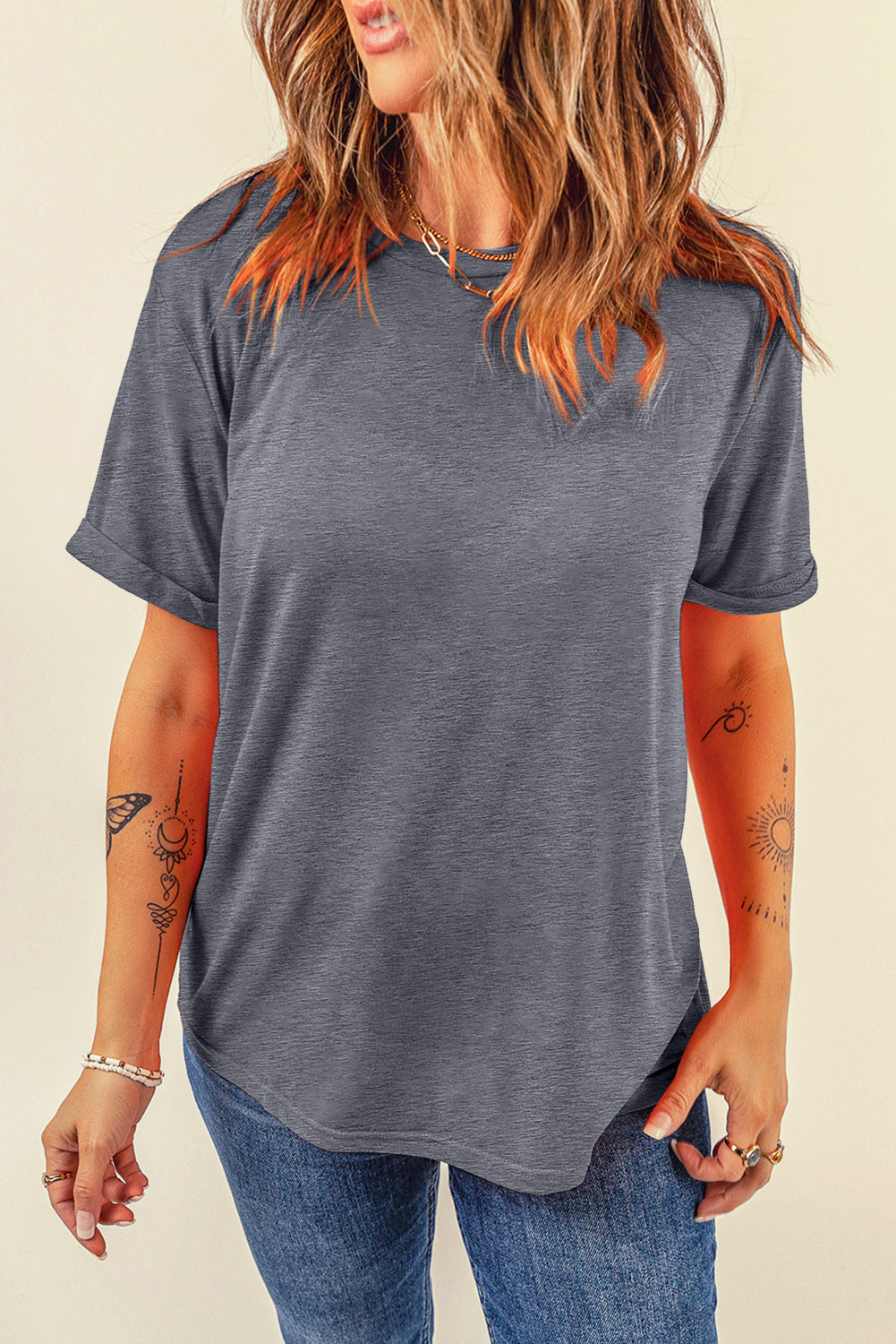 Casual Plain Crew Neck Tee