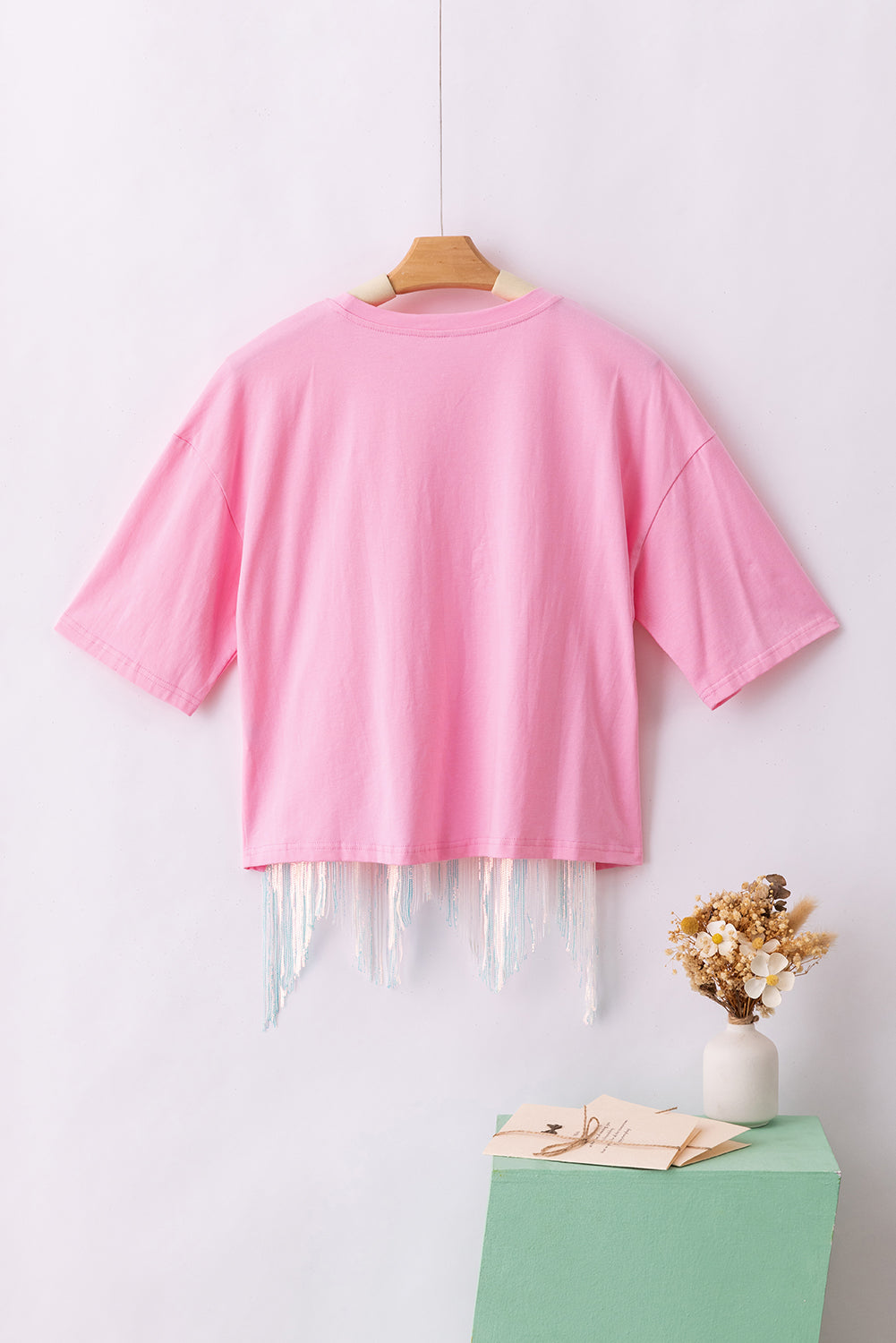 Moonlight Jade Fringed Sequin Crop T-shirt