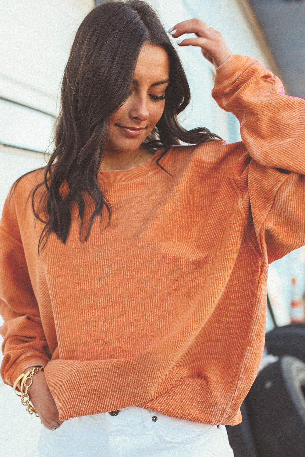 Ribbed Corded Oversized Sweatshirt - Multiple Colors Oversized Sweatshirt