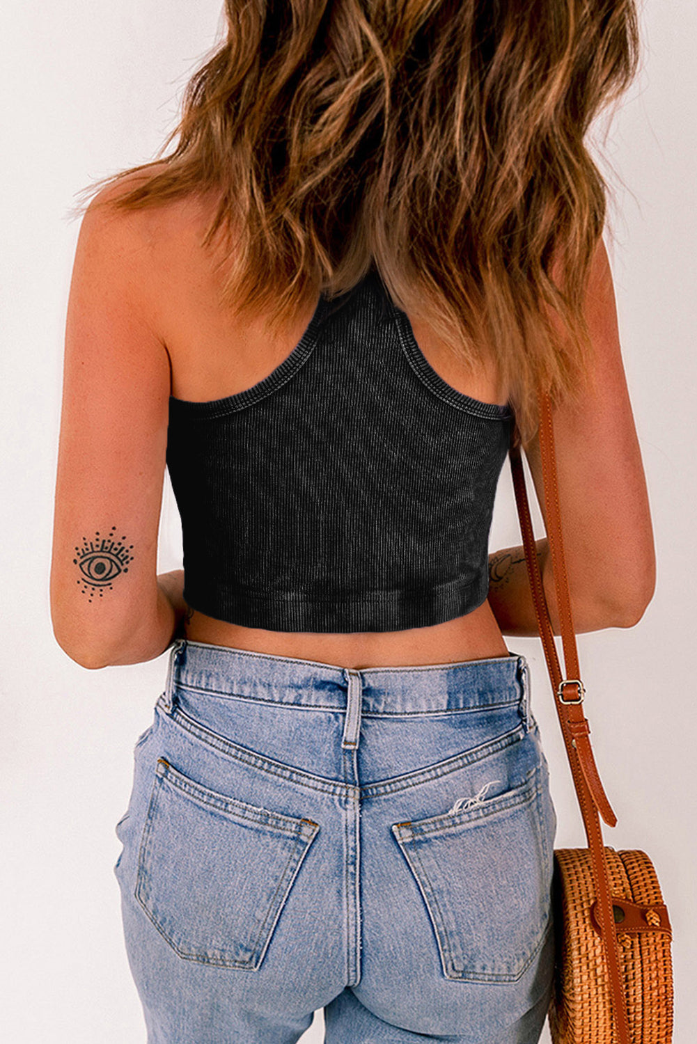 Ribbed Mineral Wash Racerback Cropped Tank Top