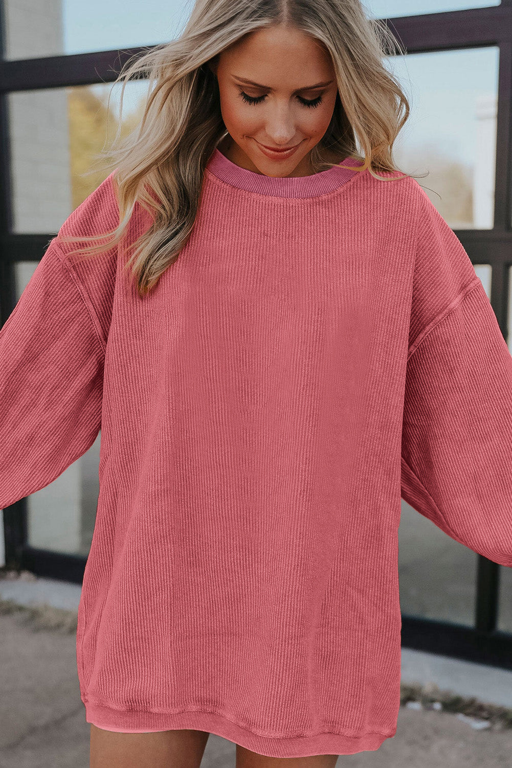 Ribbed Corded Oversized Sweatshirt - Multiple Colors Oversized Sweatshirt