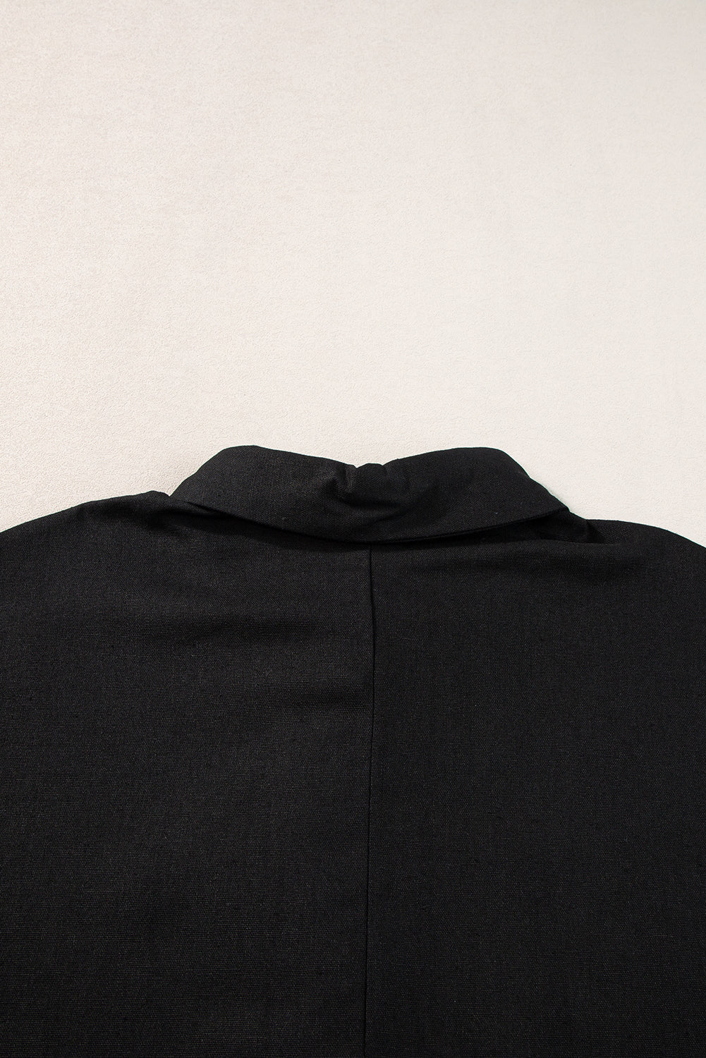 Black Collared Half Buttons Folded Short Sleeve Oversize Top