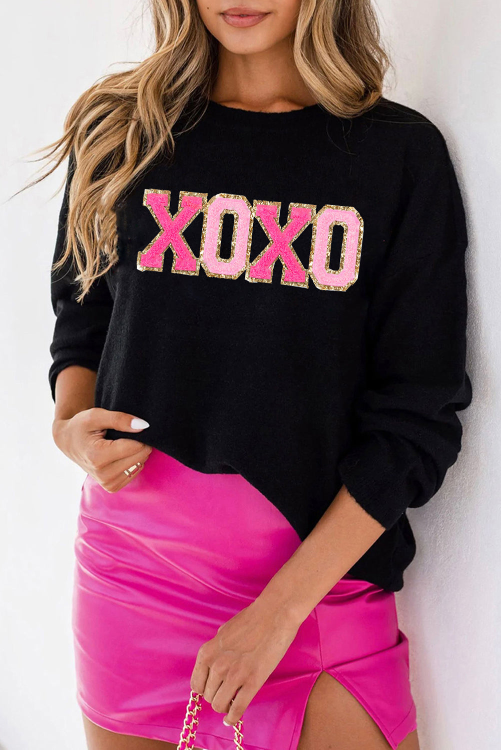 Pink Howdy Heart Graphic Round Neck Casual Sweater