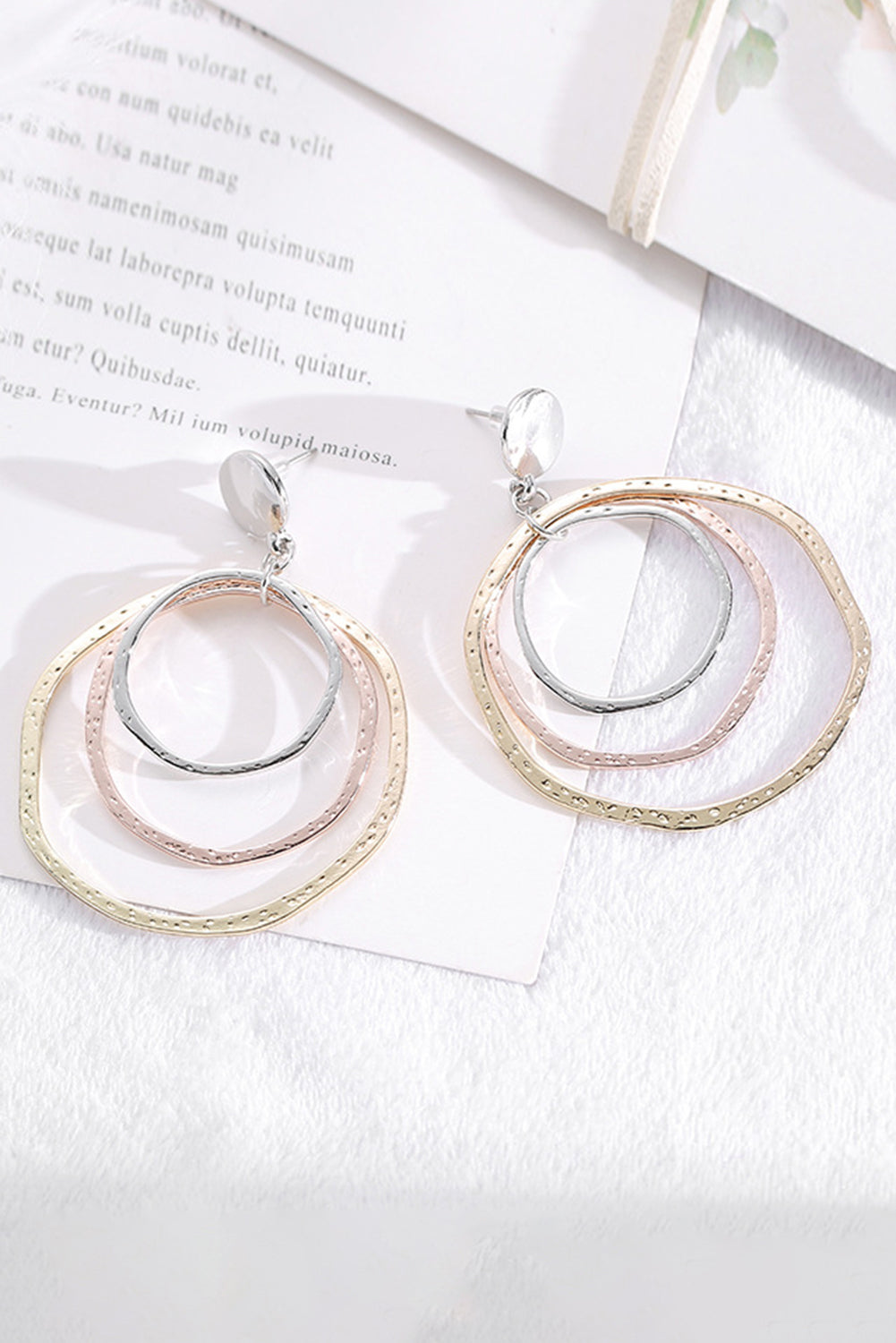 Silver 3-color Concentric Rings Dangle Earrings