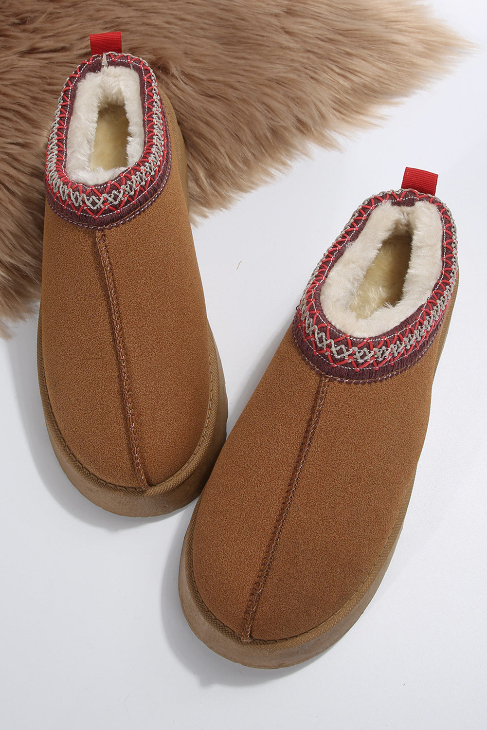 Suede Contrast Print Plush Lined Snow Boots