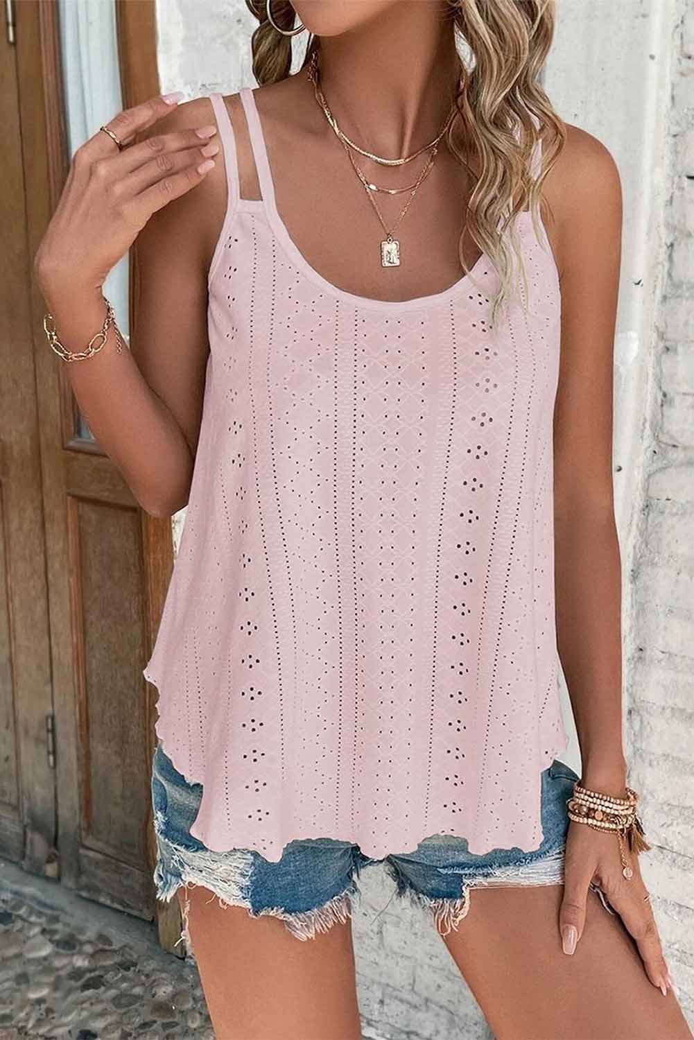 White Lace Crochet Splicing V Neck Loose Fit Tank Top