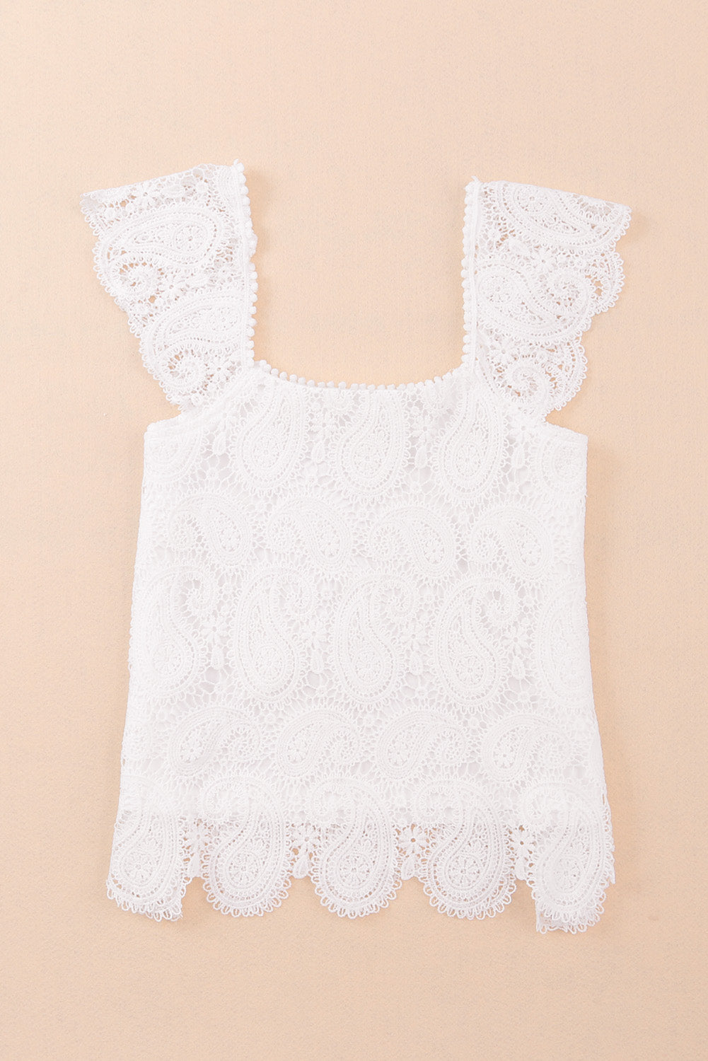 Lace Crochet Ruffled Square Neck Tank Top