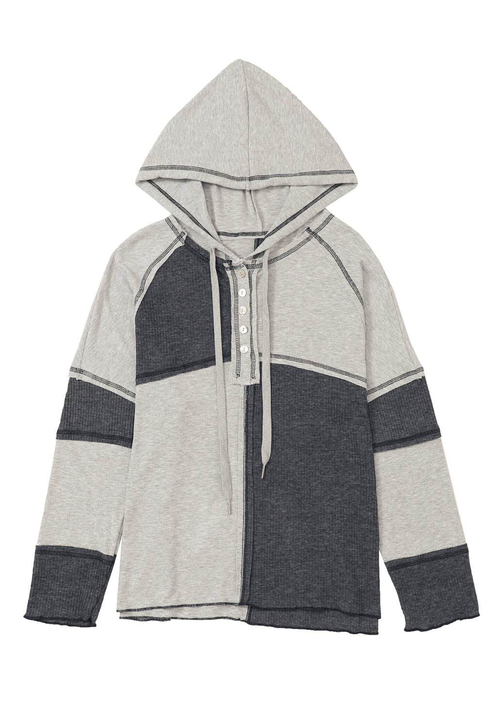 Colorblock Seamed Ribbed Henley Hoodie