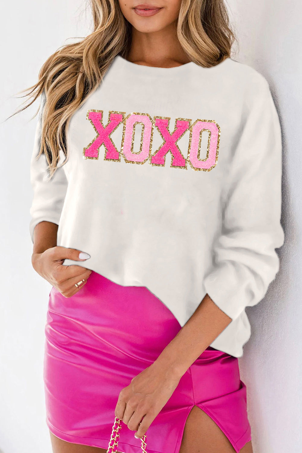 Pink Howdy Heart Graphic Round Neck Casual Sweater