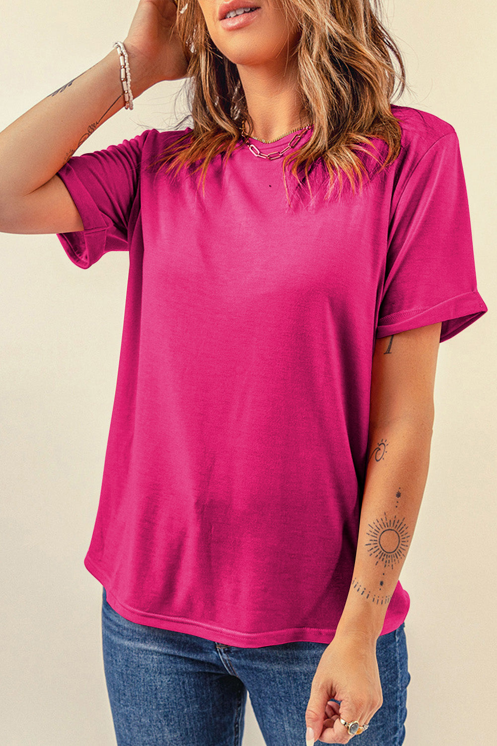 Casual Plain Crew Neck Tee