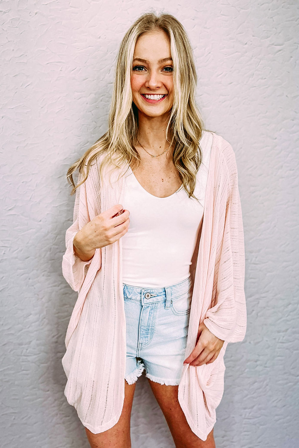 Pink Sheer Lightweight Knit Long Sleeve Cardigan