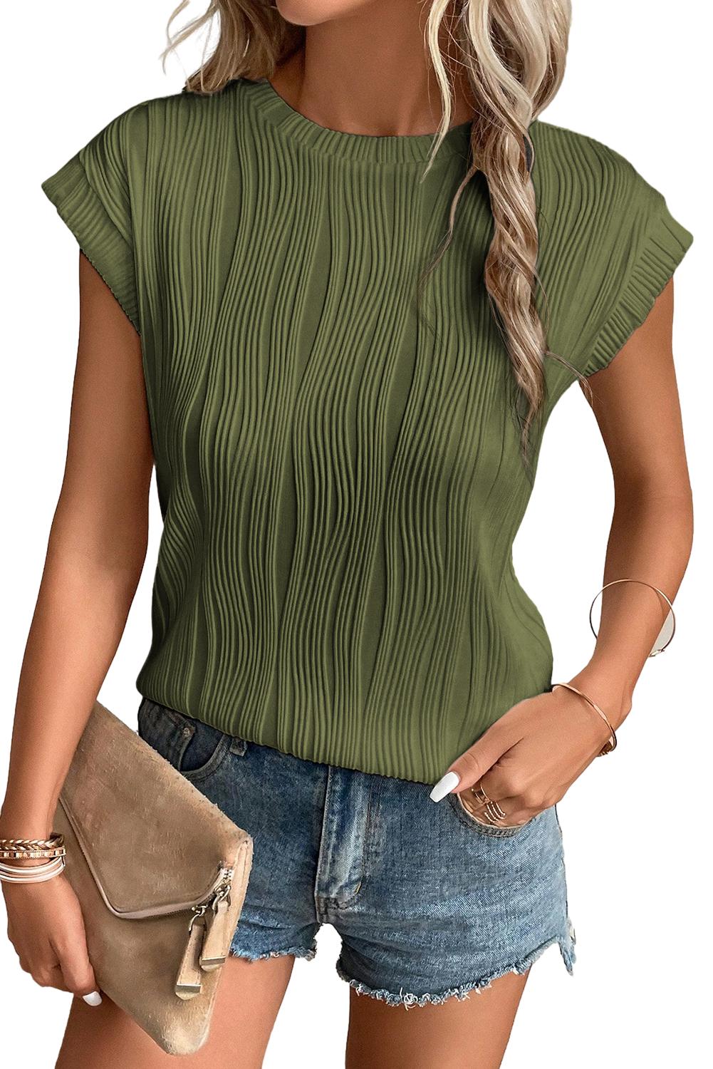 Wavy Texture Cap Sleeve Top