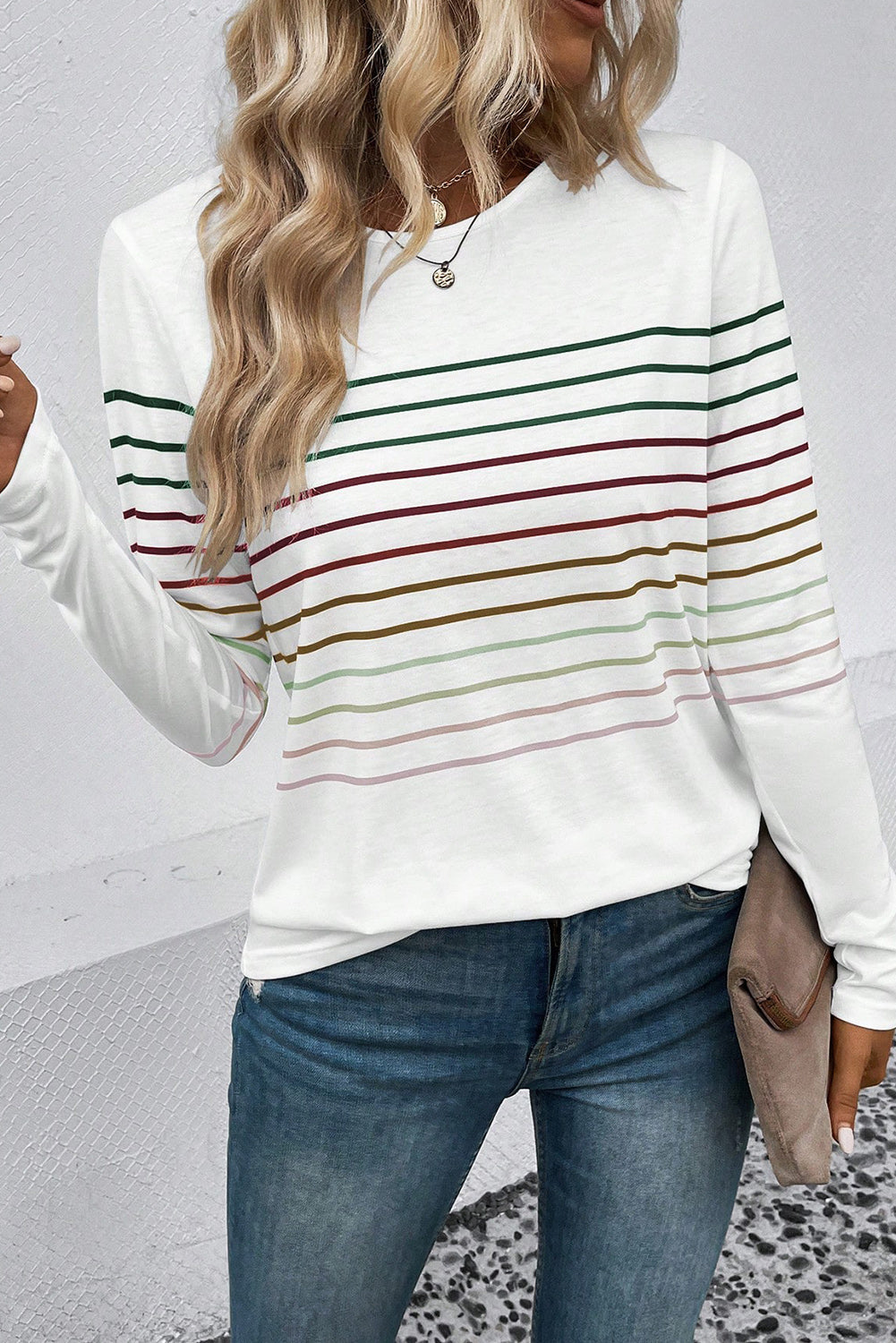 Multicolor Striped Crew Neck Long Sleeve Top