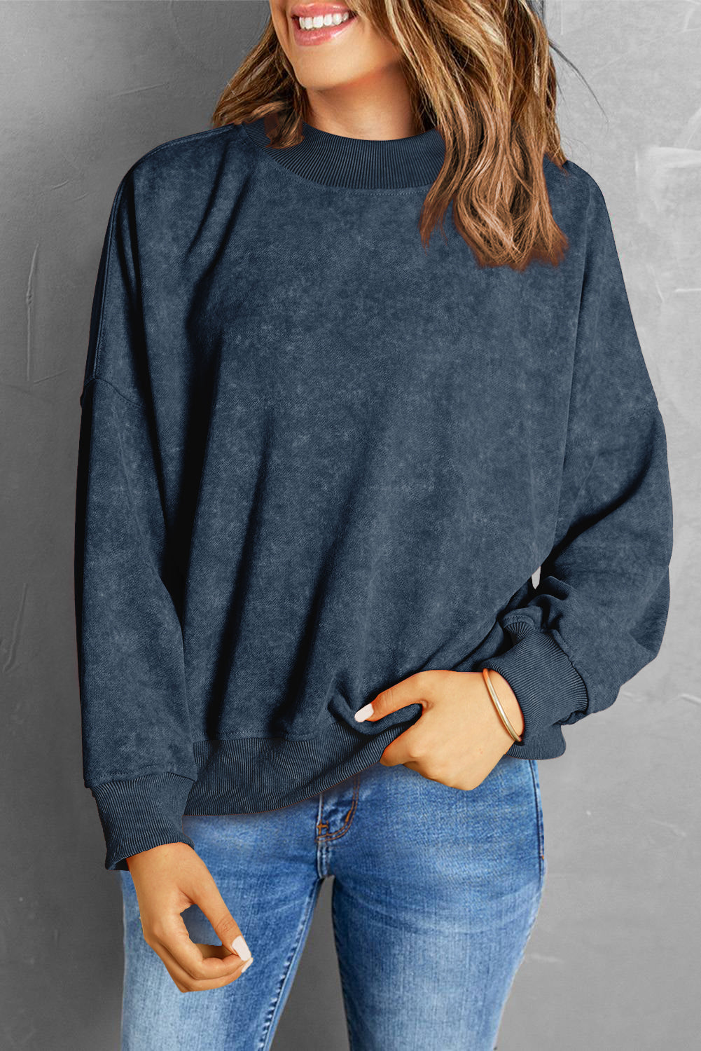 Drop Shoulder Crew Neck Pullover Sweatshirt