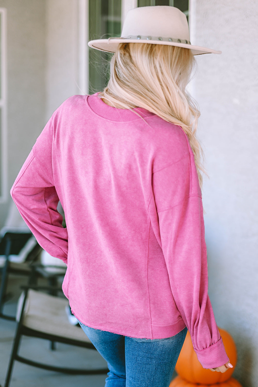 Rose Exposed Seam Twist Open Back Oversized Sweatshirt