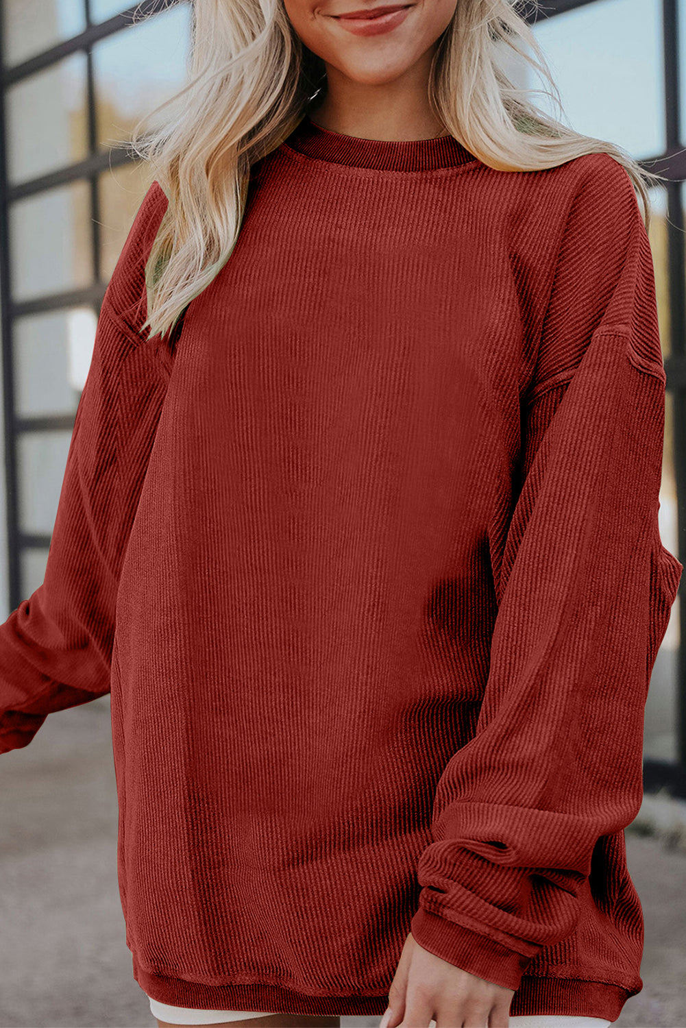 Ribbed Corded Oversized Sweatshirt - Multiple Colors Oversized Sweatshirt