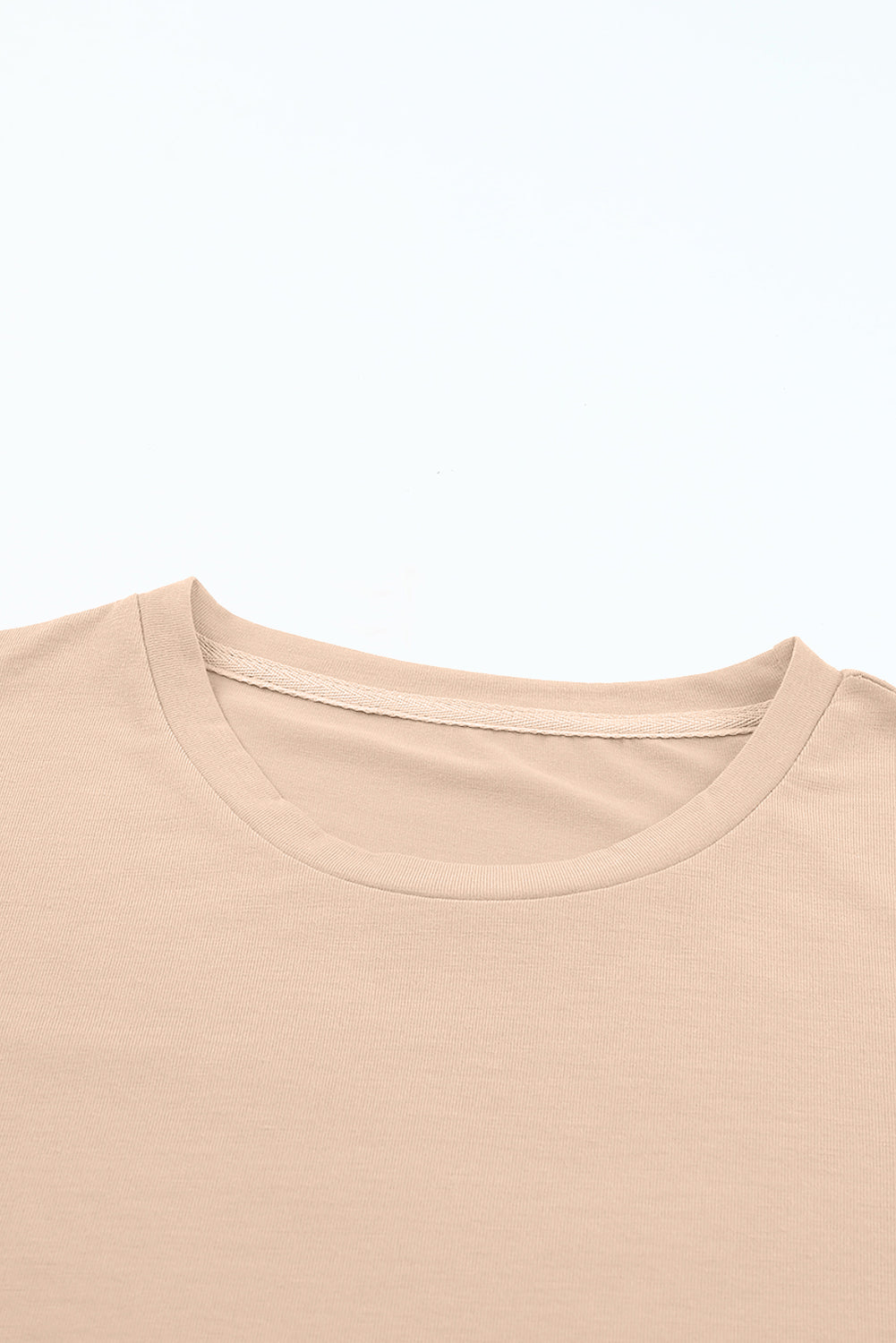 Khaki Casual Plain Crew Neck Tee