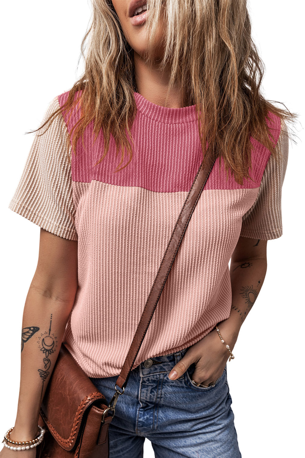 Rib Textured Colorblock T Shirt