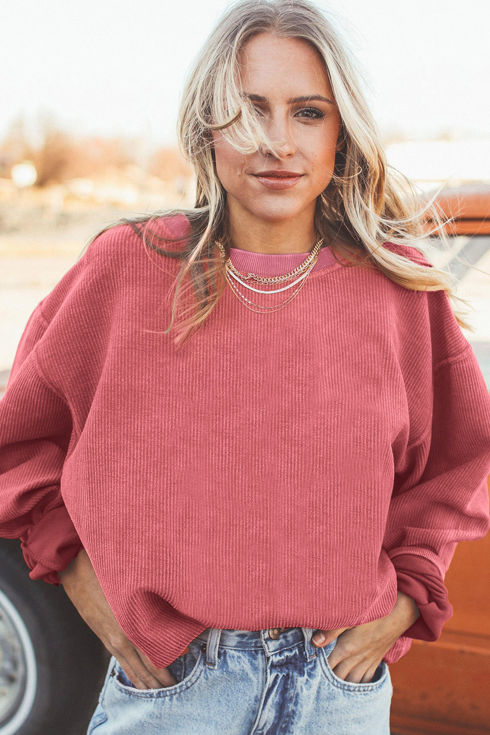 Ribbed Corded Oversized Sweatshirt - Multiple Colors Oversized Sweatshirt