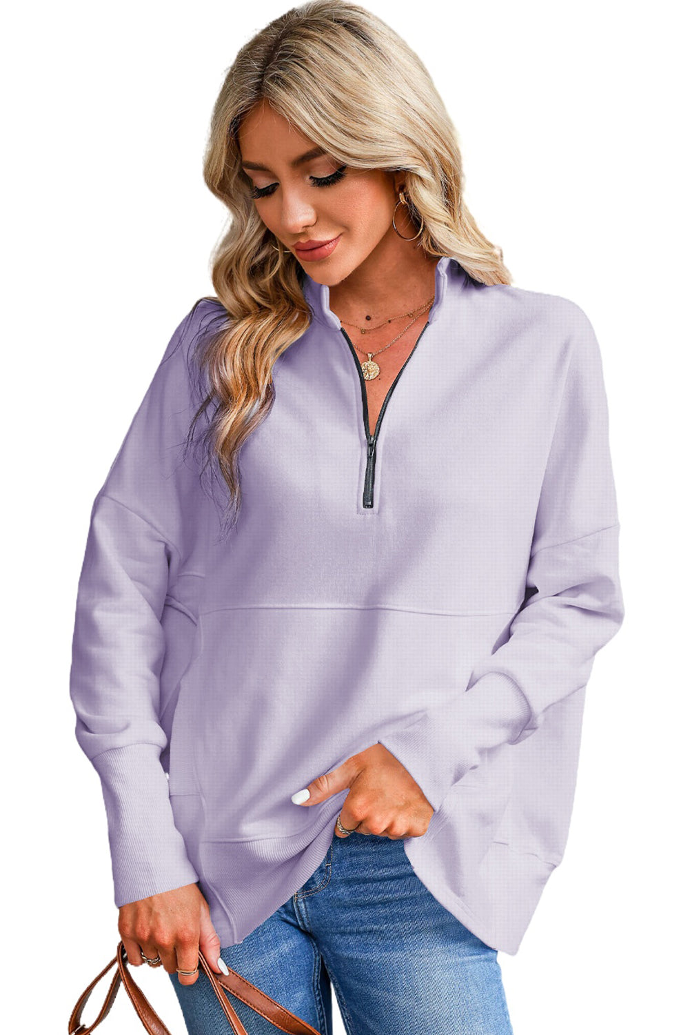 Oversized Quarter-Zip Pullover Sweatshirt