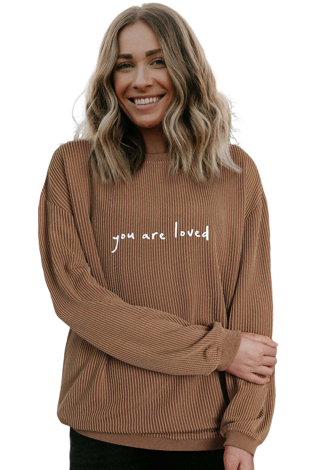 You Are Loved Print Corduroy Sweatshirt