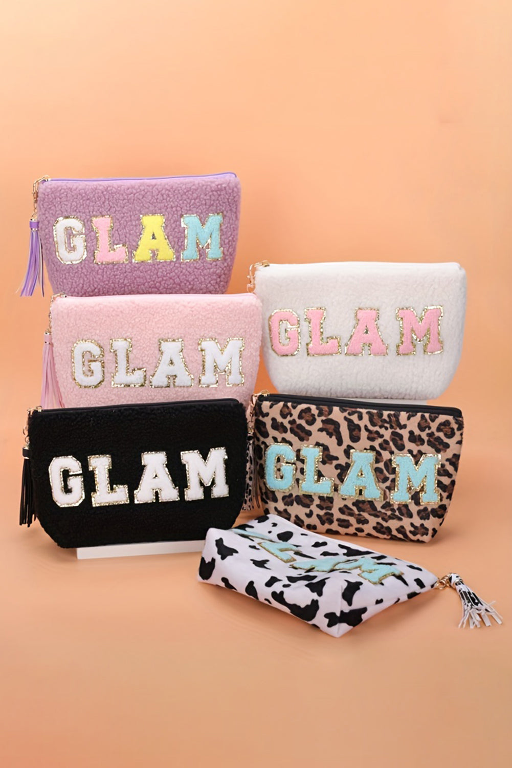 Sparkle Letter Pattern Tassel Zipper Makeup Bag