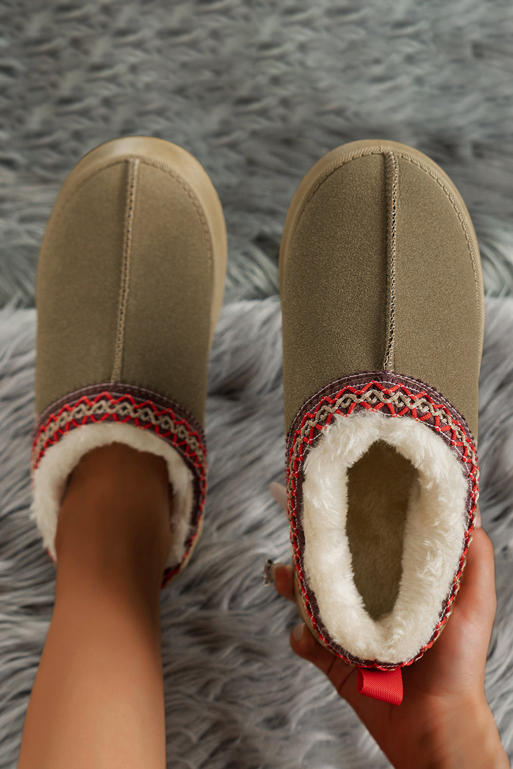 Suede Contrast Print Plush Lined Snow Boots