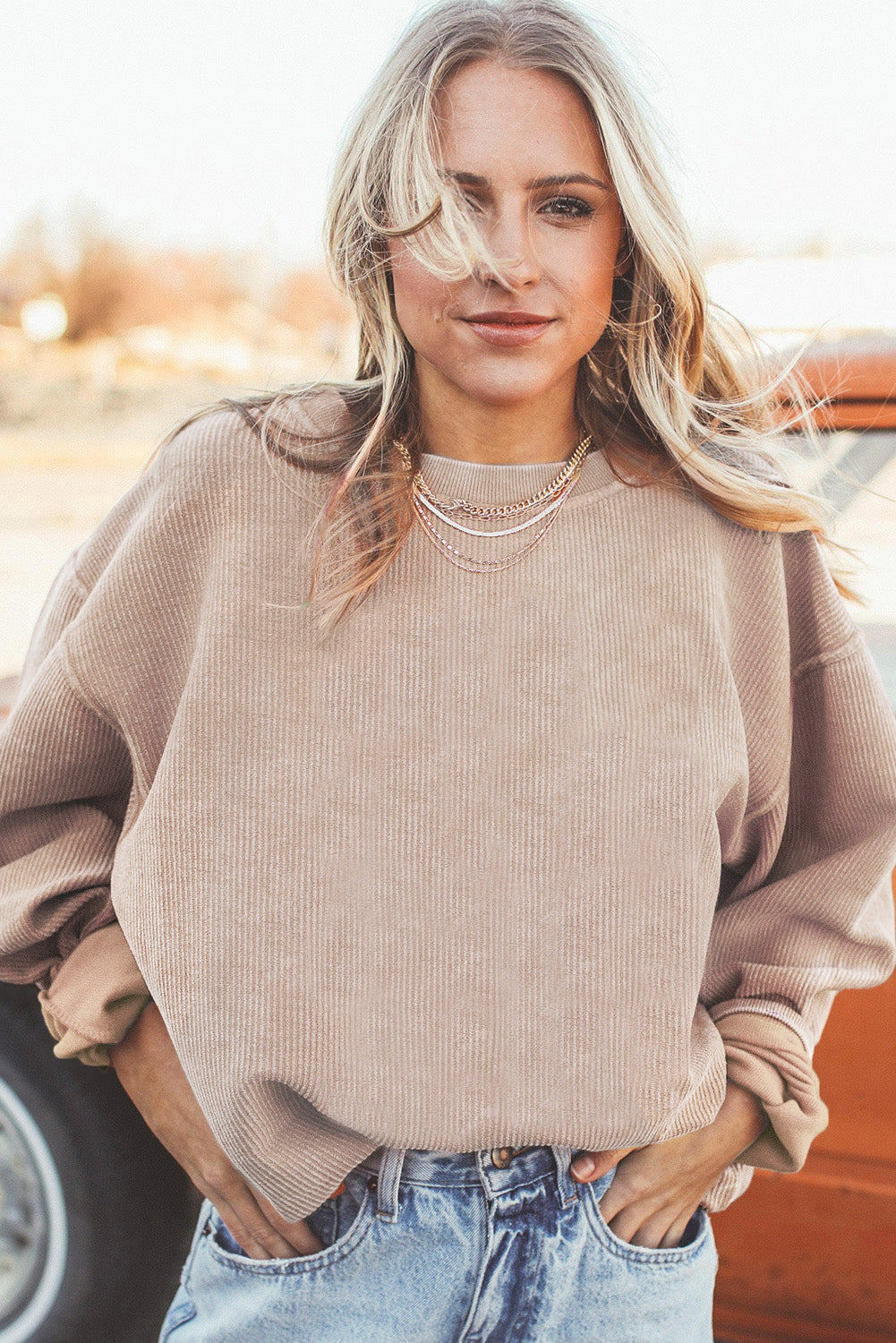 Ribbed Corded Oversized Sweatshirt - Multiple Colors Oversized Sweatshirt