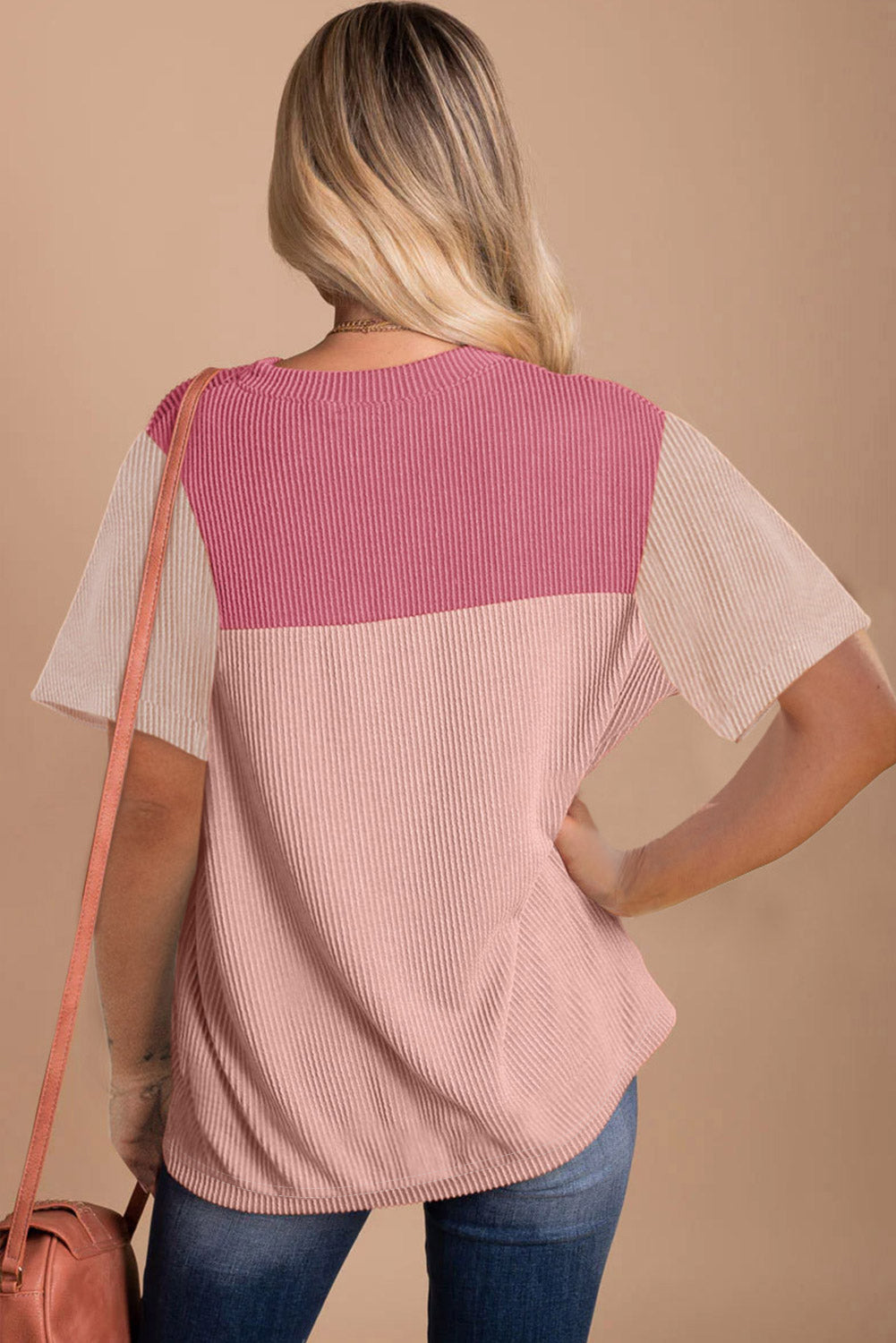 Rib Textured Colorblock T Shirt