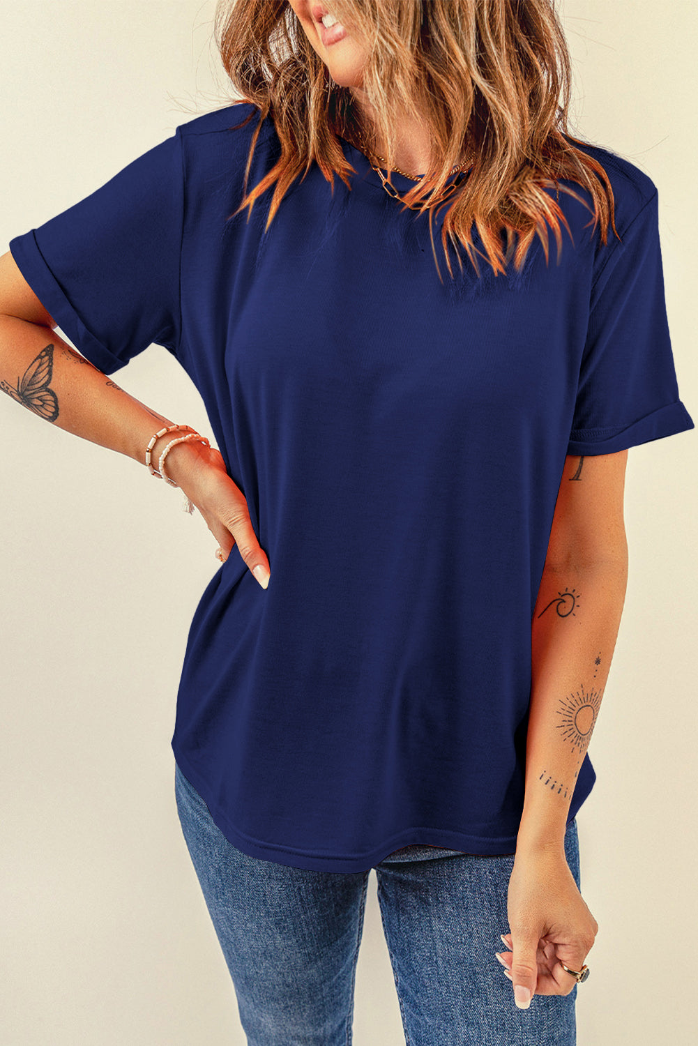 Casual Plain Crew Neck Tee