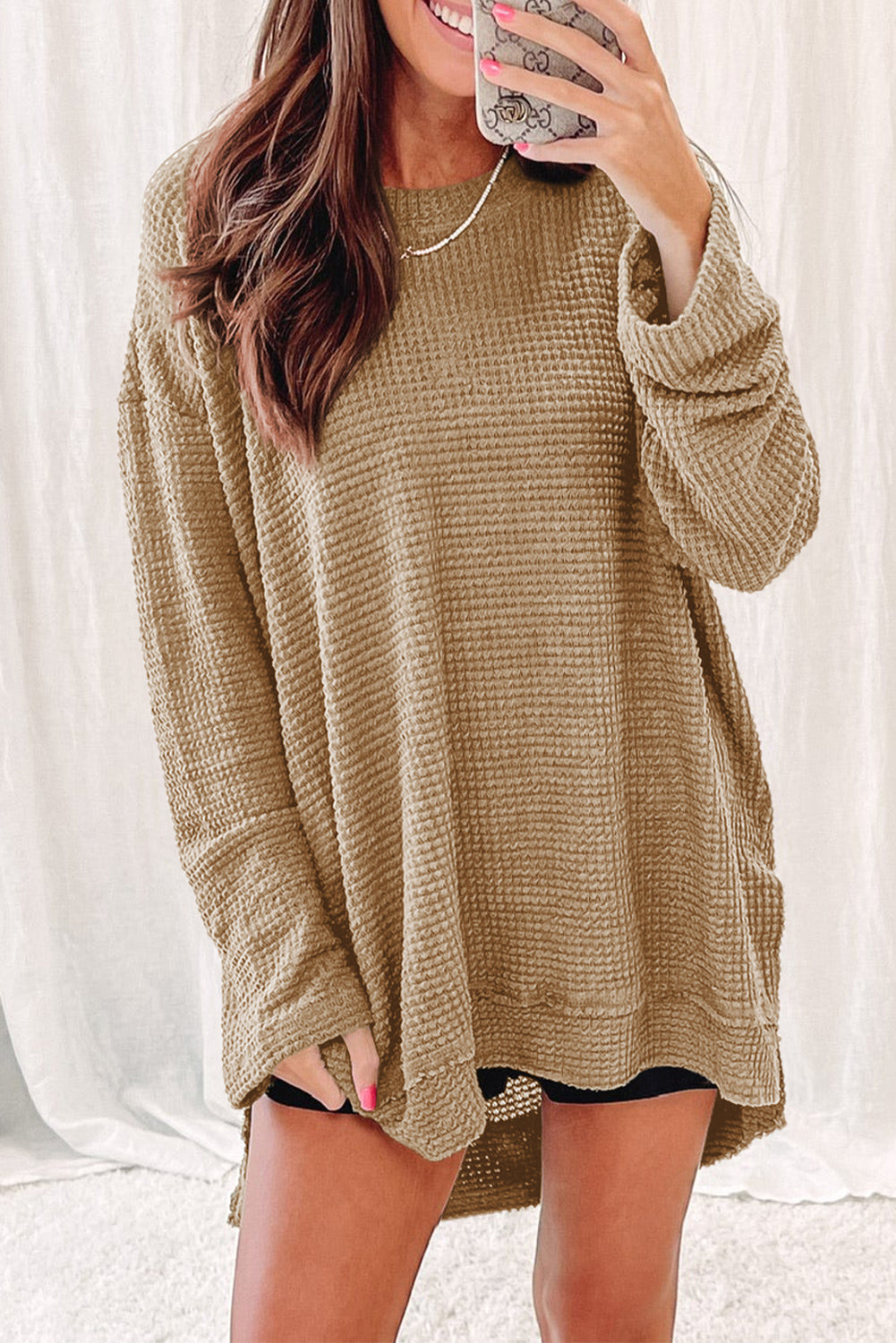 Moss Green Plus Size Textured Knit Long Sleeve Top