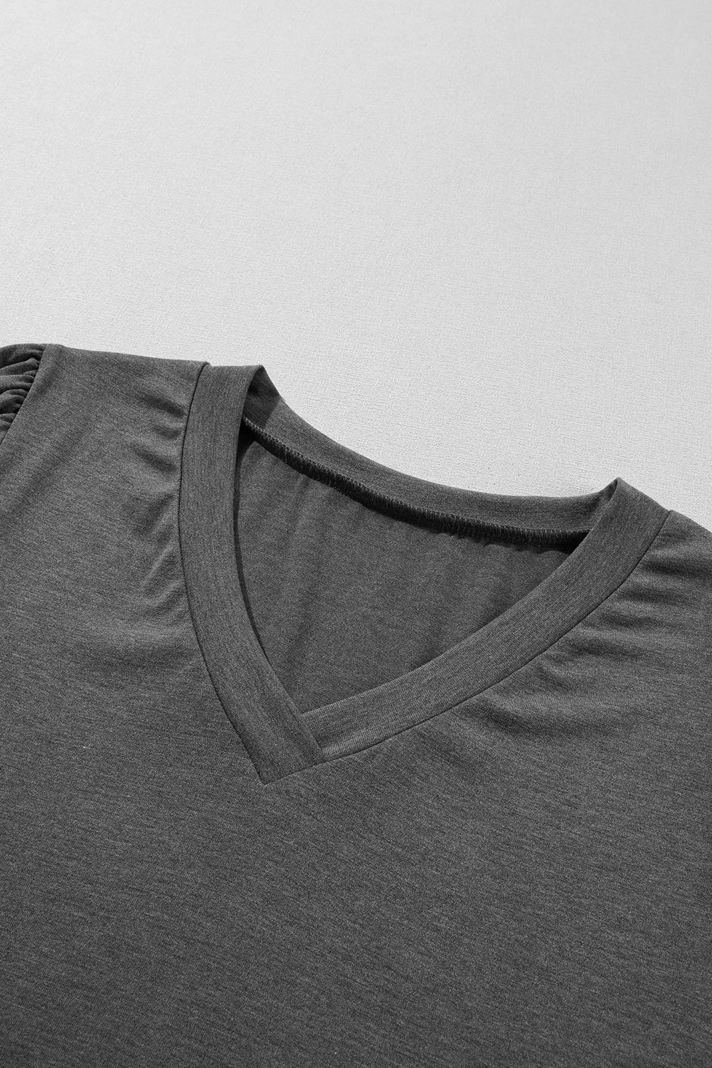 Carbon Grey Fashion Petal Sleeve V Neck T Shirt