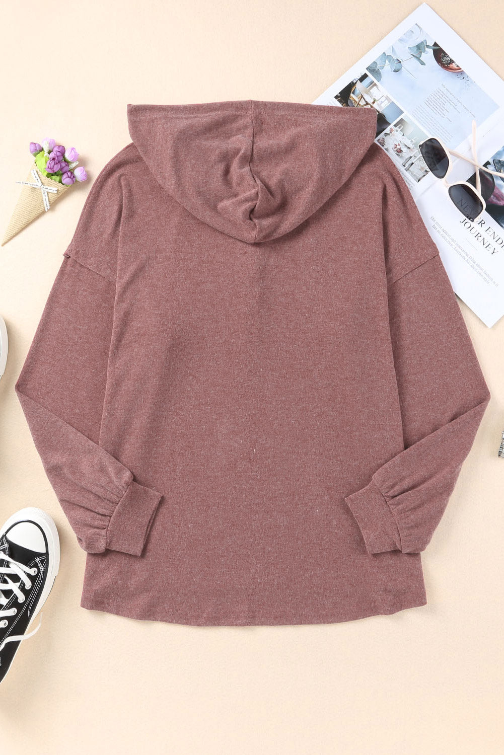 White Buttoned High and Low Hem Hoodie