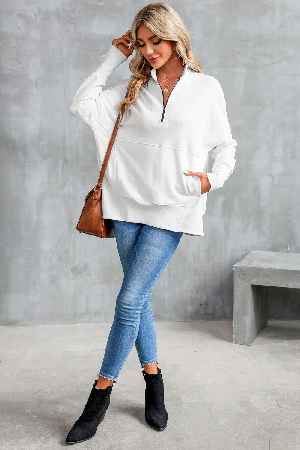 Oversized Quarter-Zip Pullover Sweatshirt