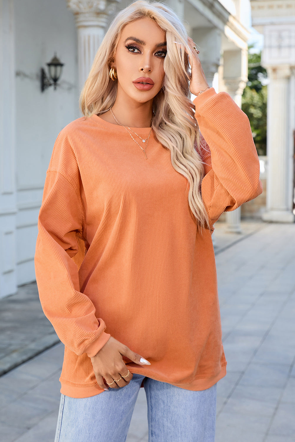 Ribbed Corded Oversized Sweatshirt - Multiple Colors Oversized Sweatshirt