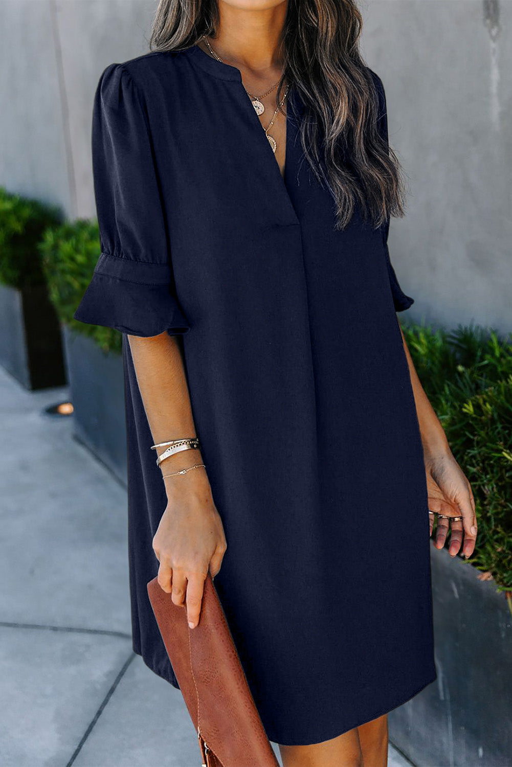 Fiery Red Ruffled Sleeve Shift Dress