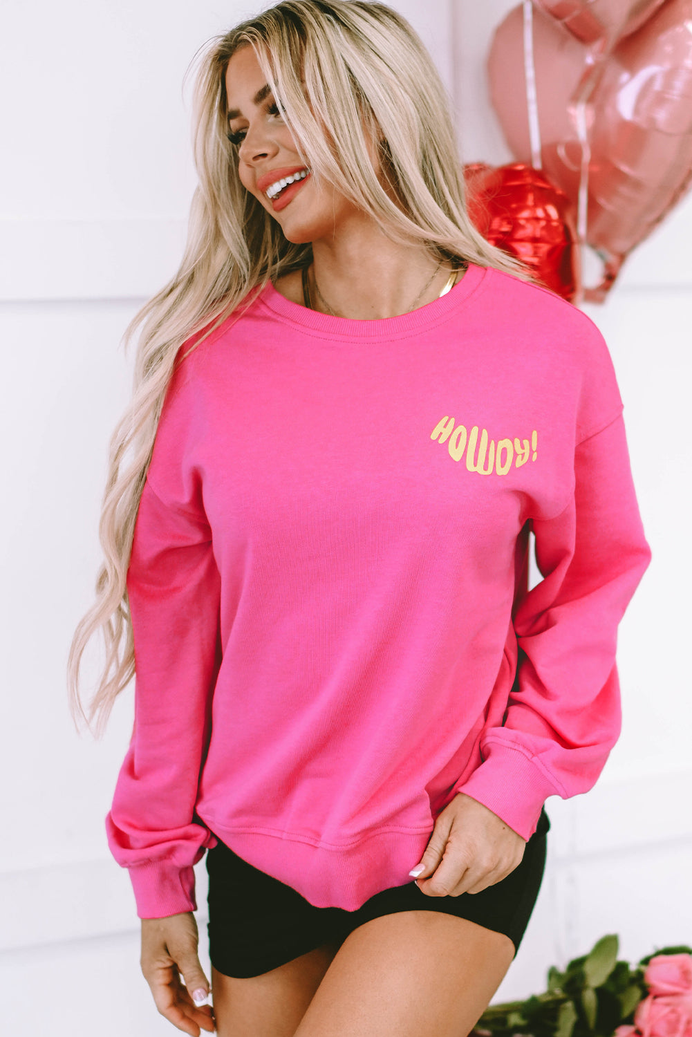 Strawberry Pink HOWDY Back Western Graphic Pullover Sweatshirt