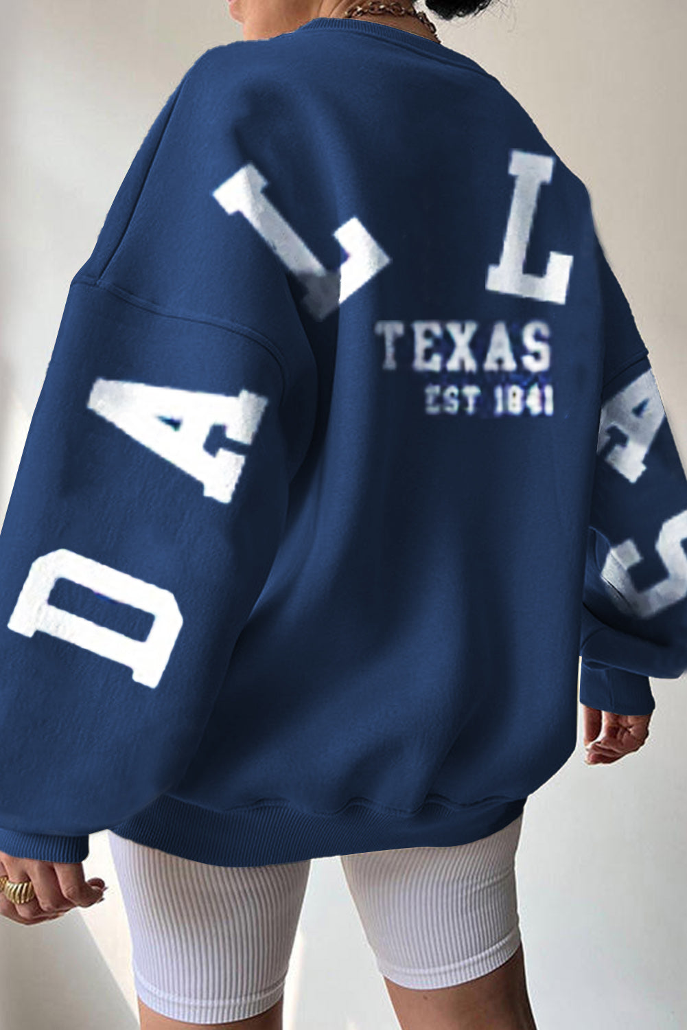 Sail Blue DALLAS Print Balloon Sleeve Oversized Sweatshirt