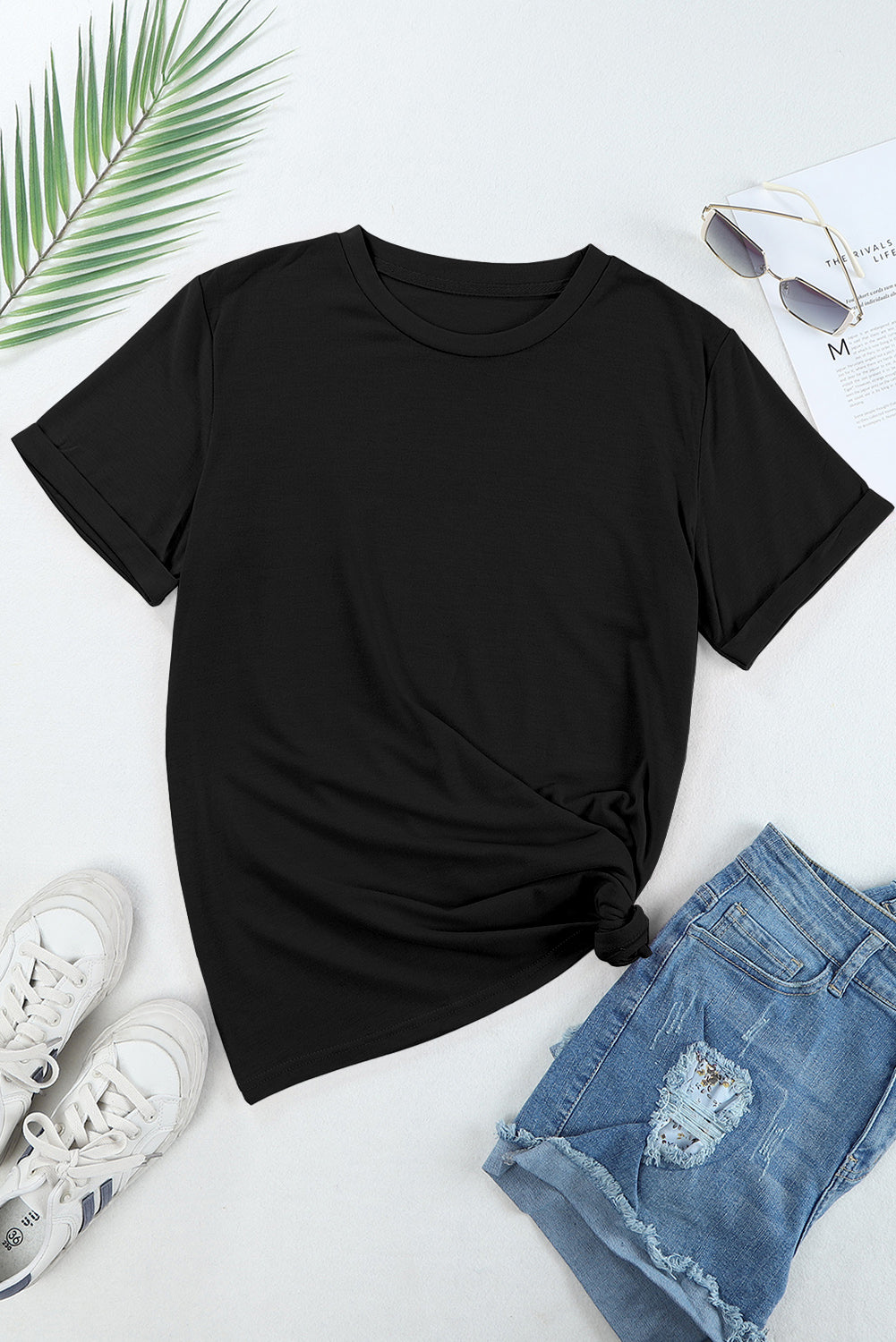 Khaki Casual Plain Crew Neck Tee