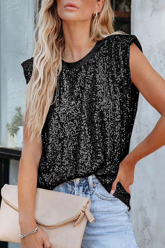 Sequin Round Neck Tank Top