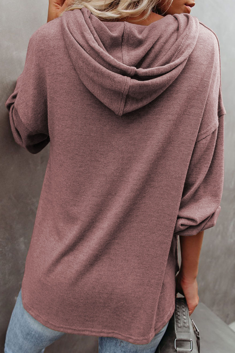 White Buttoned High and Low Hem Hoodie