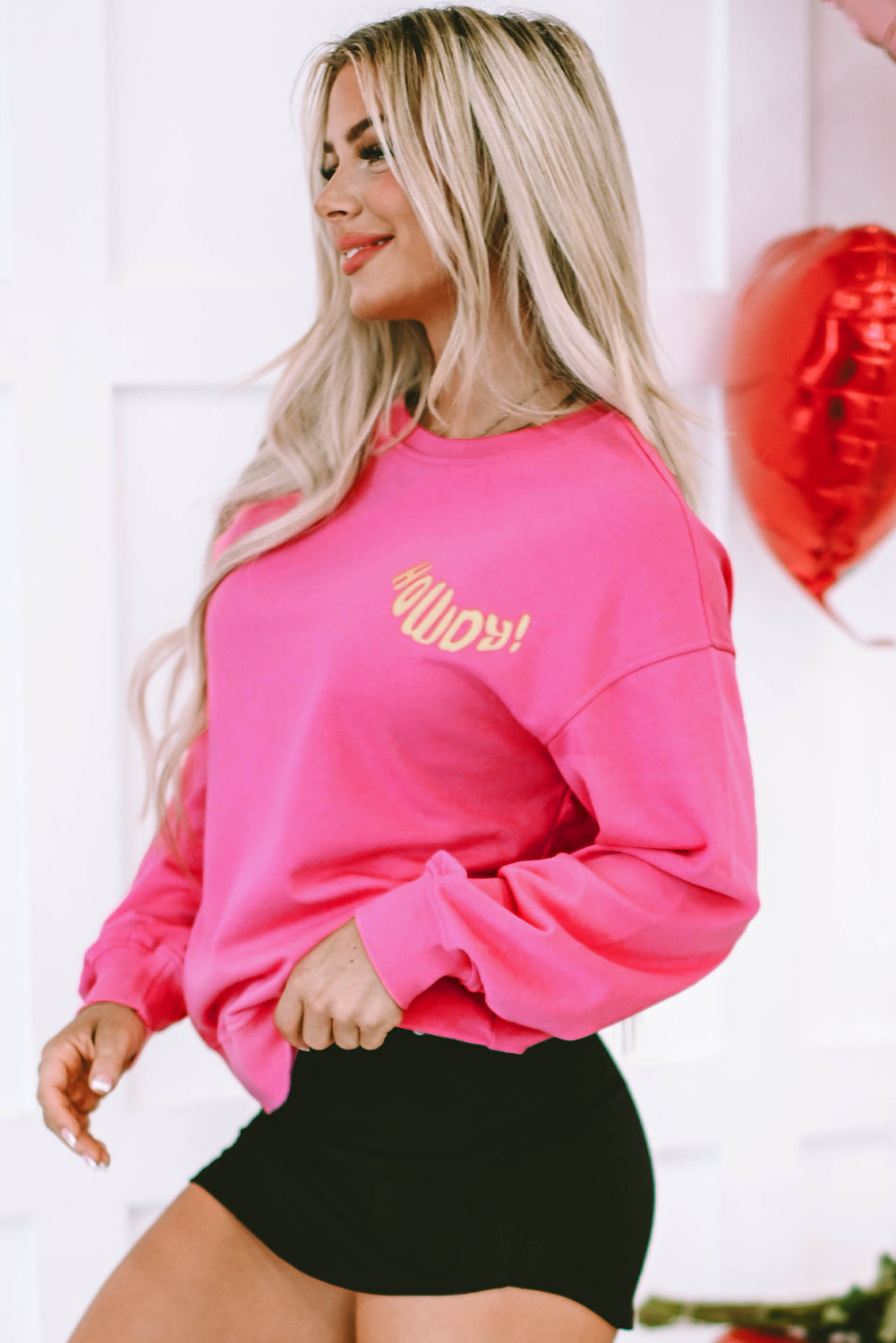 Strawberry Pink HOWDY Back Western Graphic Pullover Sweatshirt