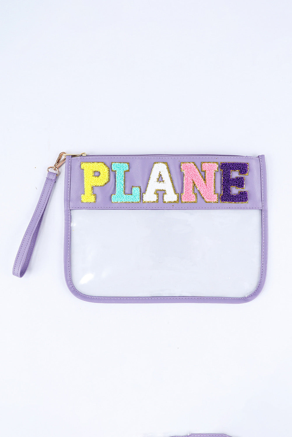 SNACKS Chenille Letters Zipped Clear Pouch