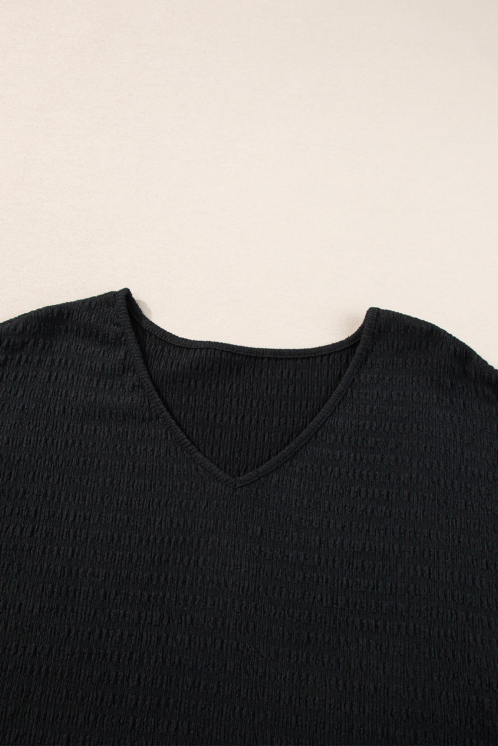 Textured Rolled Short Sleeve V Neck Tee