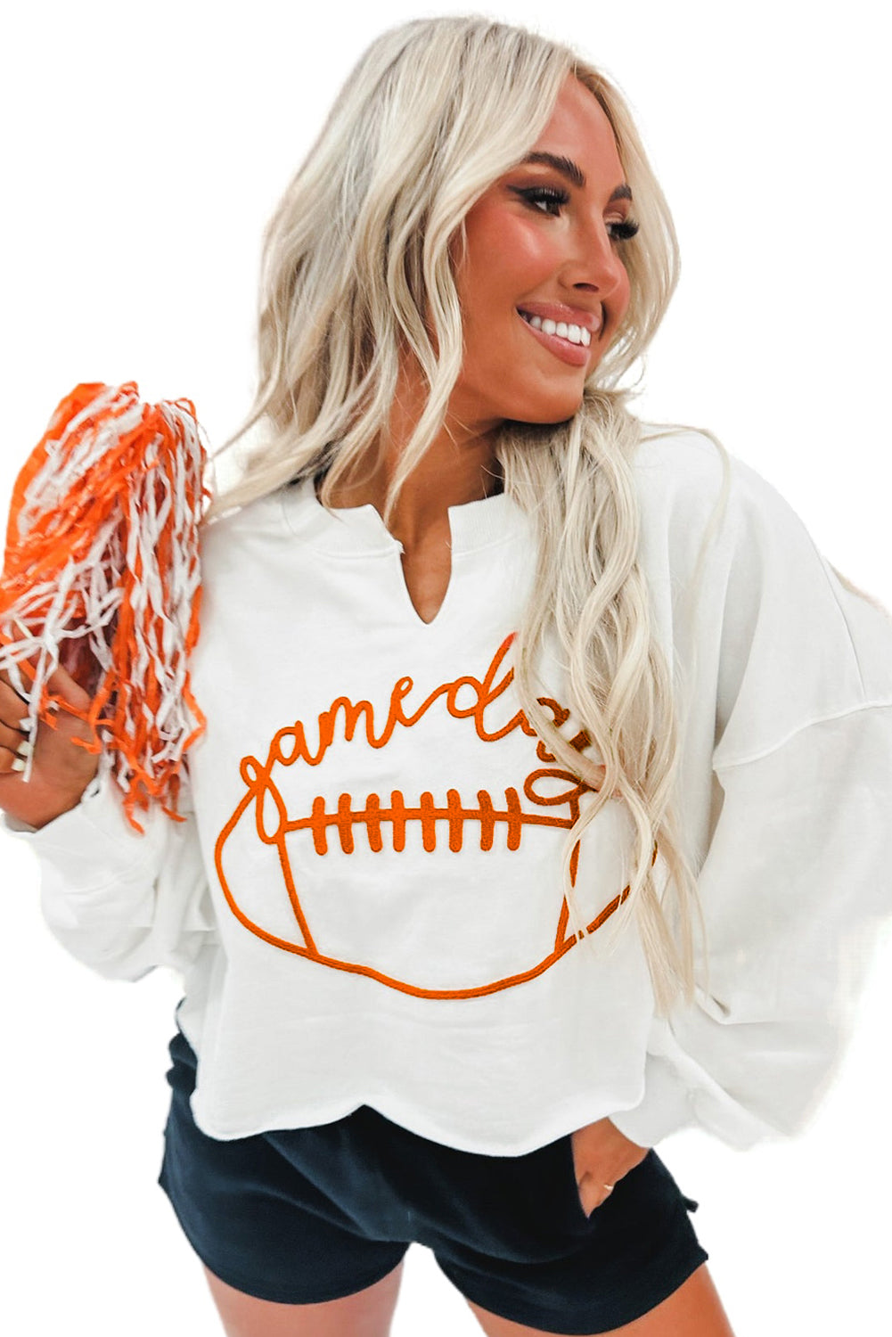 Game Day Lettering Notched Neck Sweatshirt