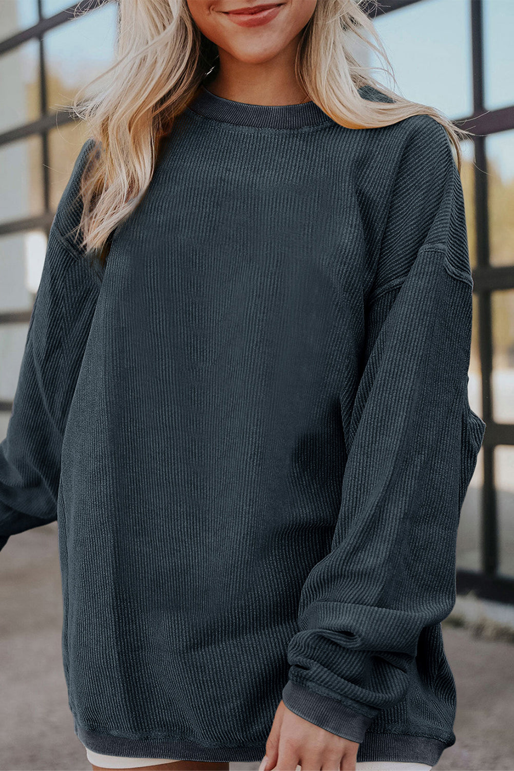 Ribbed Corded Oversized Sweatshirt - Multiple Colors Oversized Sweatshirt