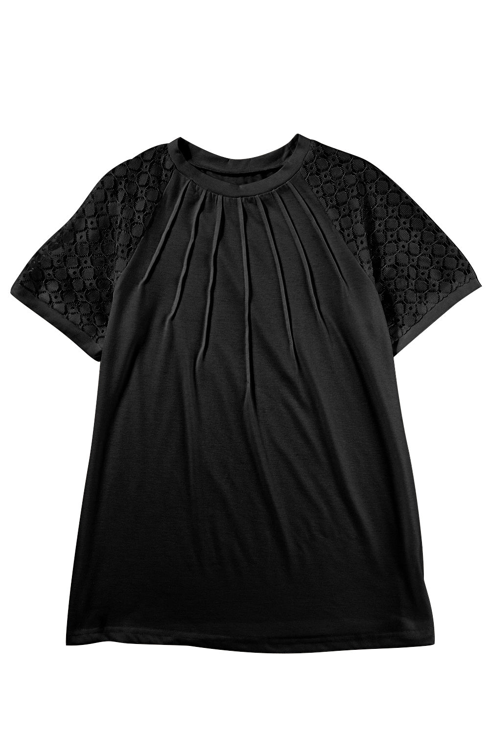 Seamed Detail Contrast Lace Raglan Sleeve Tee