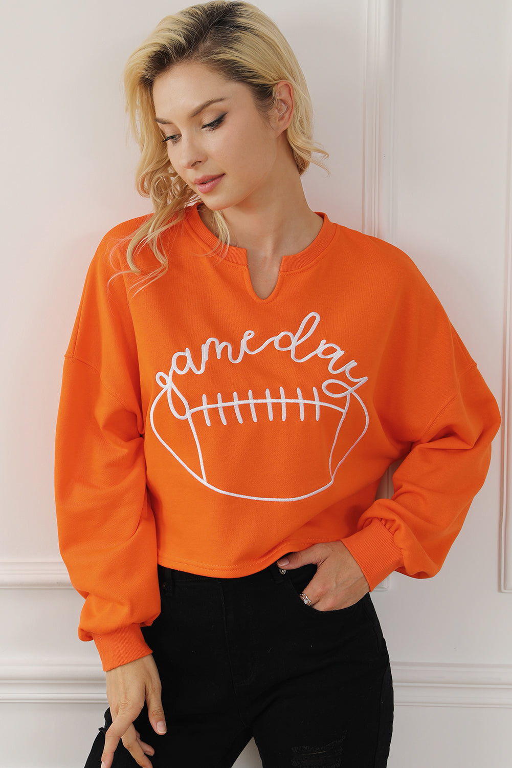 Game Day Lettering Notched Neck Sweatshirt