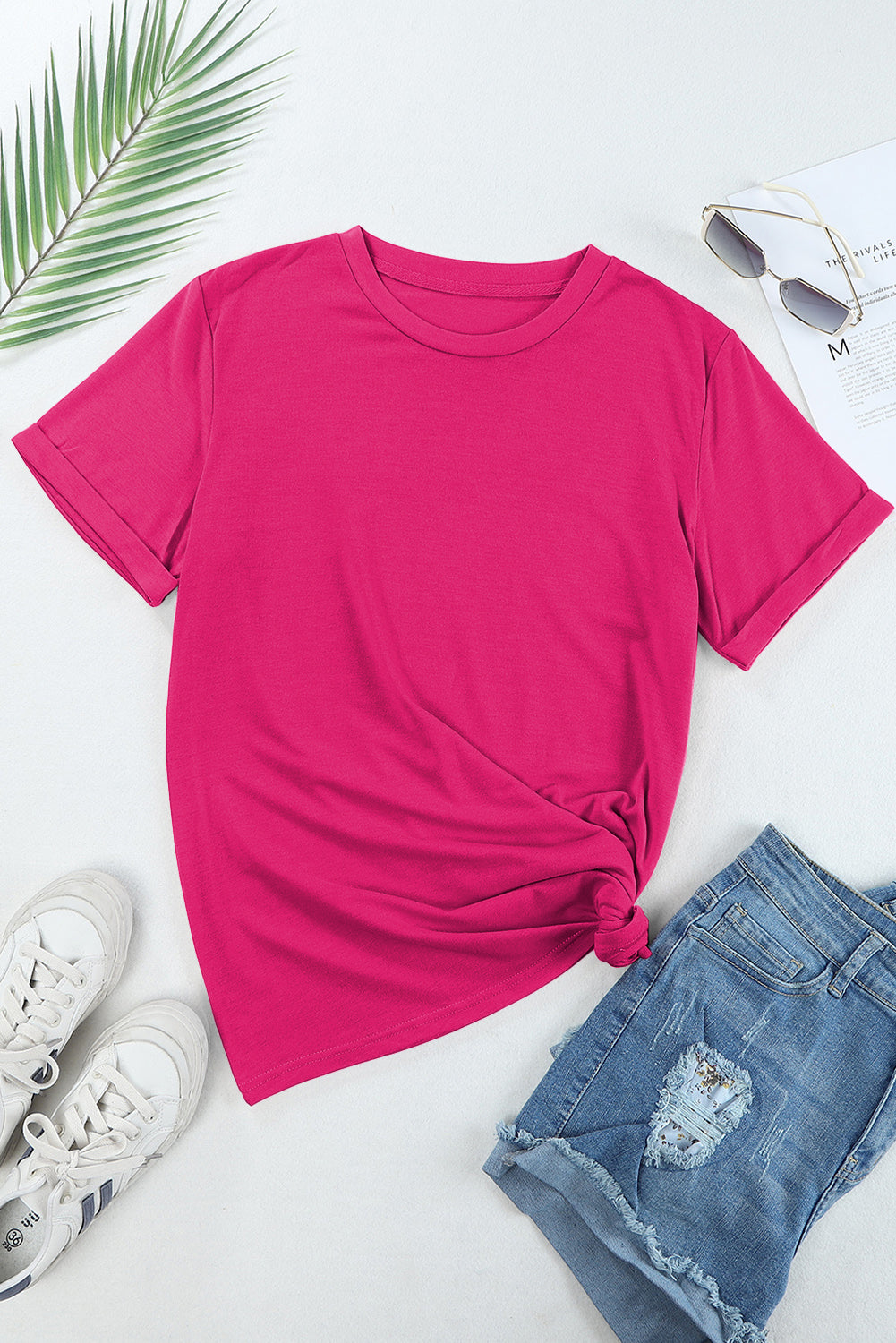 Casual Plain Crew Neck Tee